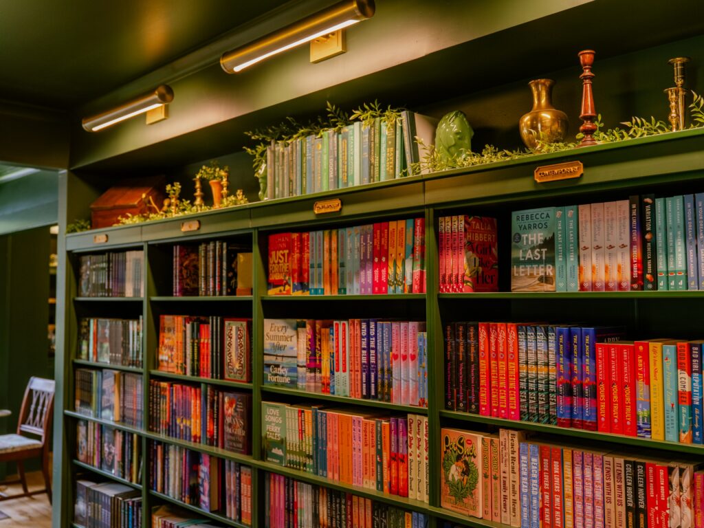 Colorful romance titles line the shelves at Verse & Vine in downtown Poulsbo.