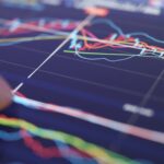 Abstract financial chart with rising and falling l