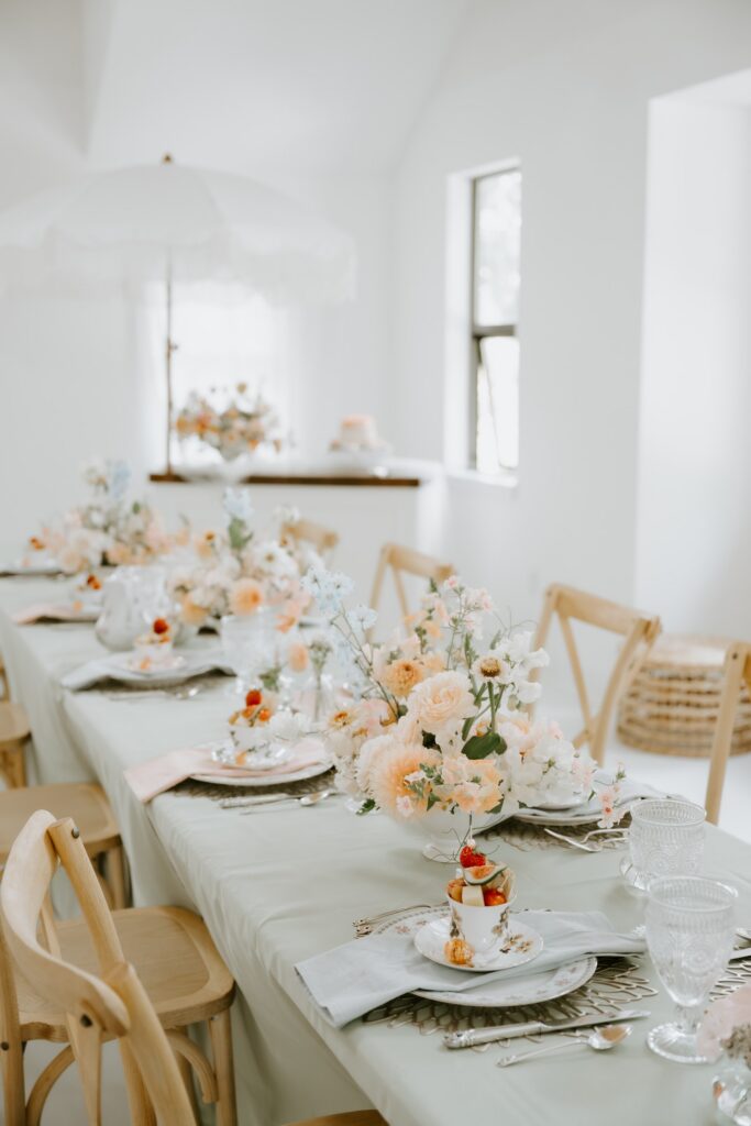 Floral details adorn a table at Studio Margo on Bainbridge Island, a small gathering space used for events planned by Loren Erickson.